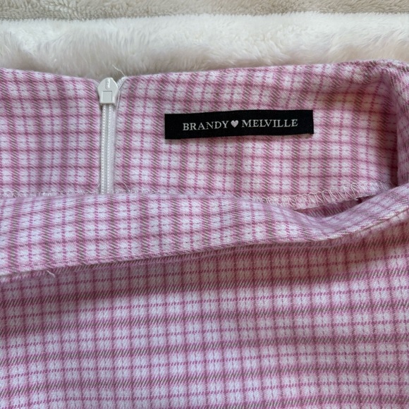 Brandy Melville High Waist Mini Pencil Skirt Pink and White Plaid - Picture 3 of 10